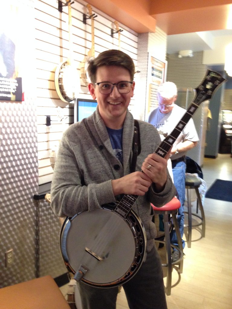 Banjo teacher Lucas Ross with his banjo